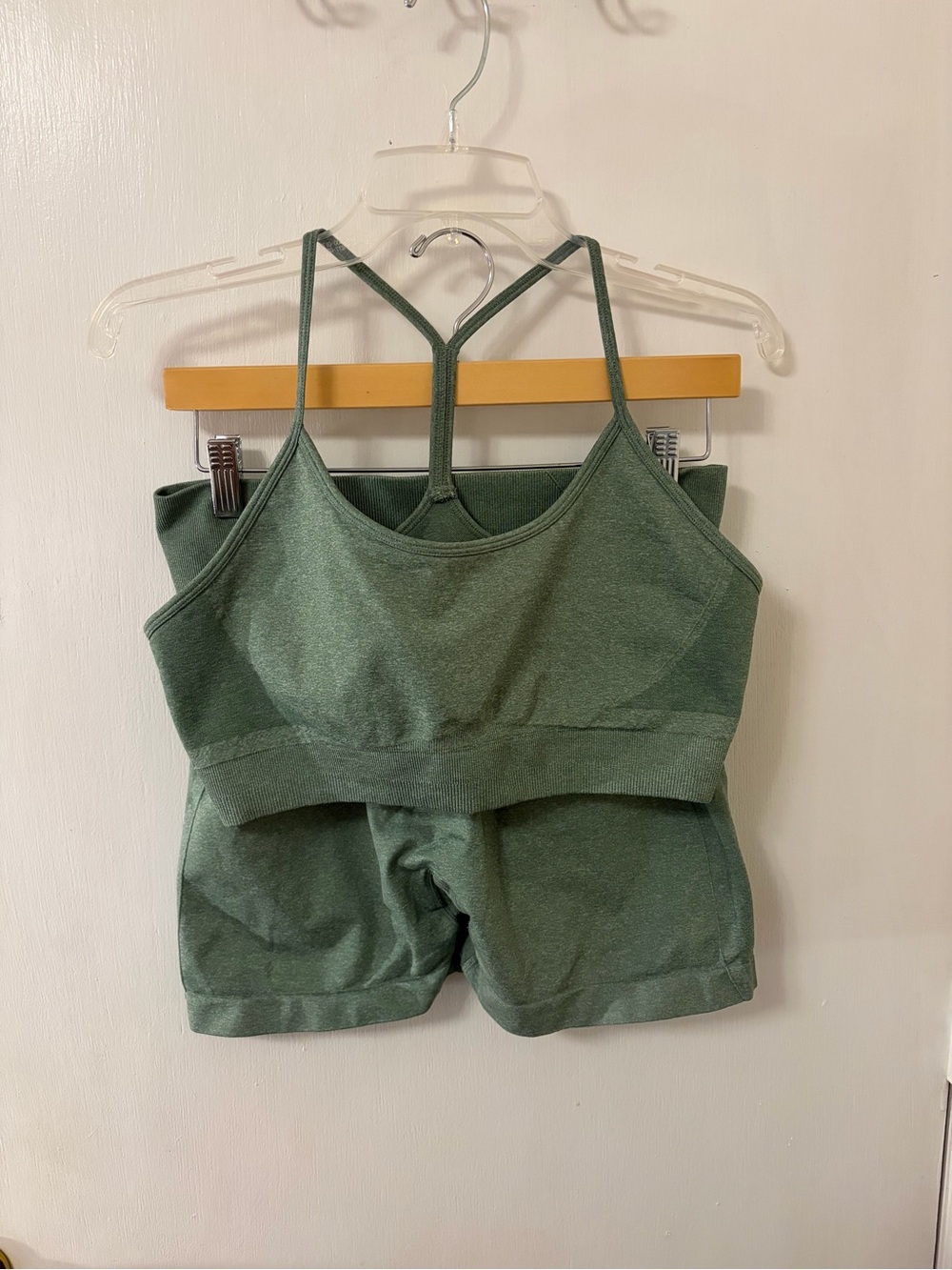 AYBL Women’s Seamless Strappy Sports bra & Shorts Set - Olive Green